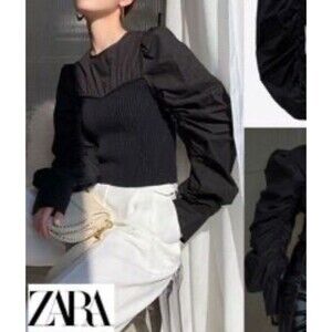 Zara Puff Corset Style Wednesday Addams BLOUSE Large Whimsigoth Fairy Grunge